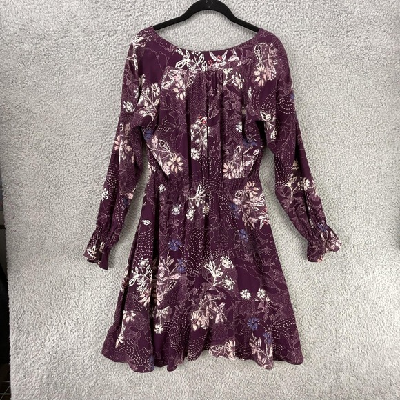 Maeve Dress Womens S Purple Fit & Flare Floral Puff Sleeve Smocked Ruffle - Picture 3 of 9